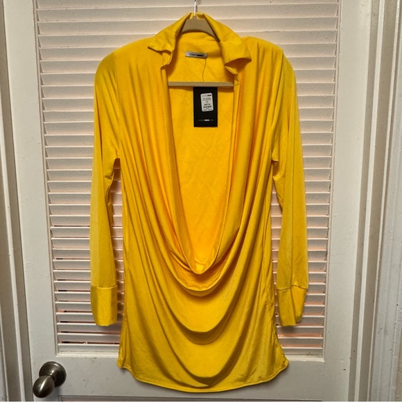 Fashion Nova XS yellow Stay the Night Cowl dress NWT - Picture 2 of 8